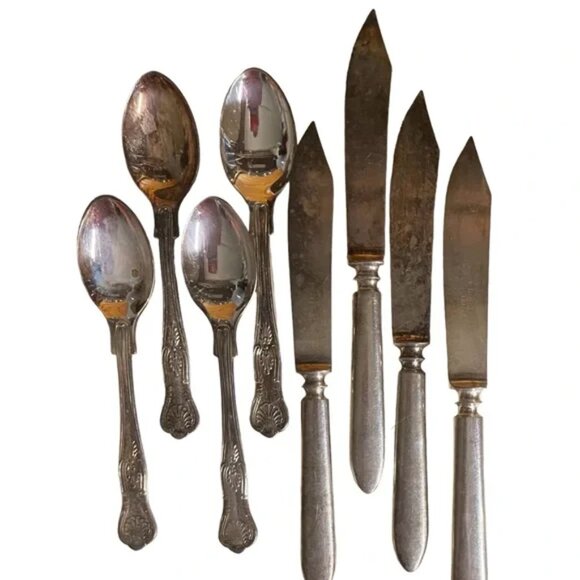 Vtg A1 SHEFFIELD ENGLAND spoons ROCKFORD TRIPLE knives SET of 4 silver plated - Picture 13 of 13